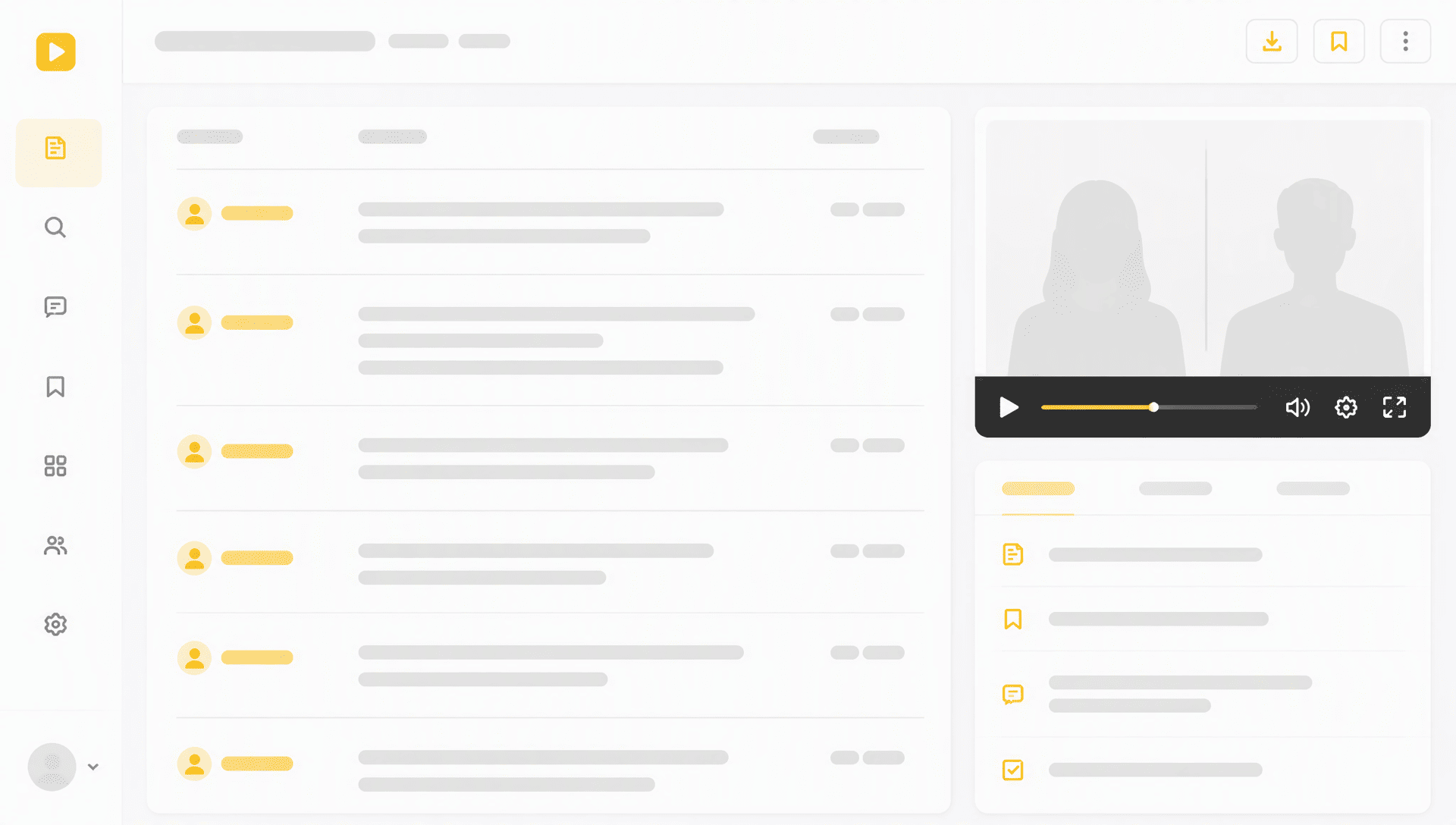 A timestamped video transcript with searchable text and speaker labels