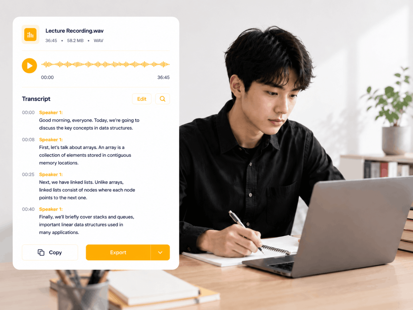 Visual summary of turning hard-to-search video content into reusable transcript text