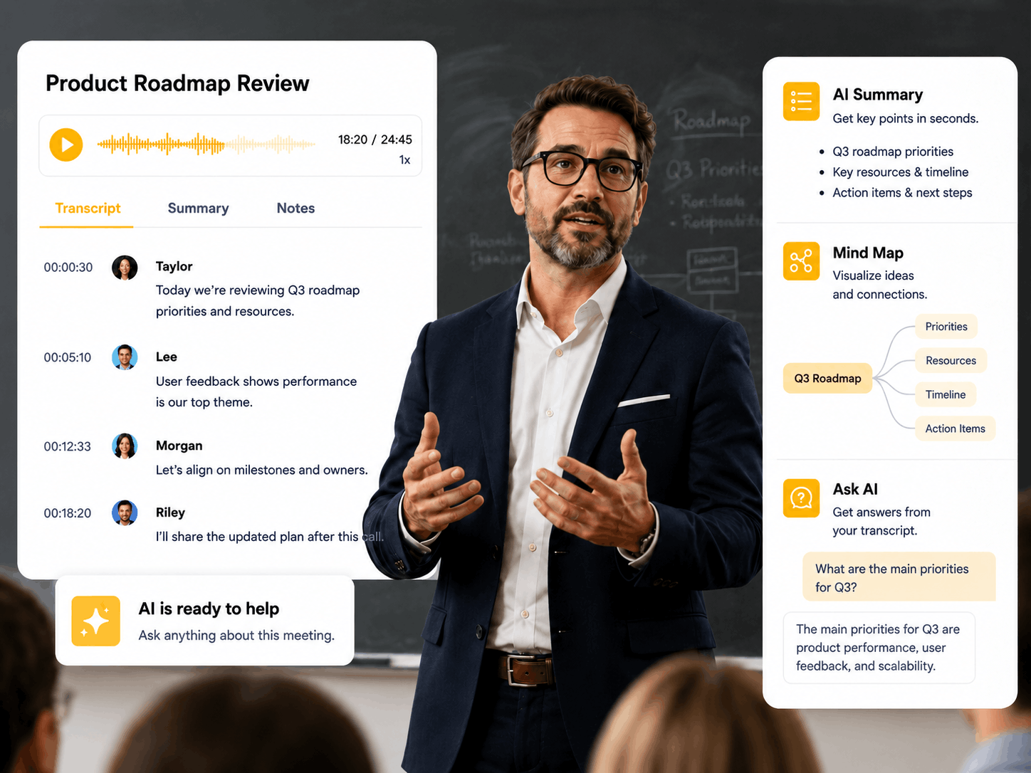 AI-powered tools for summarizing, translating, and transforming audio transcripts