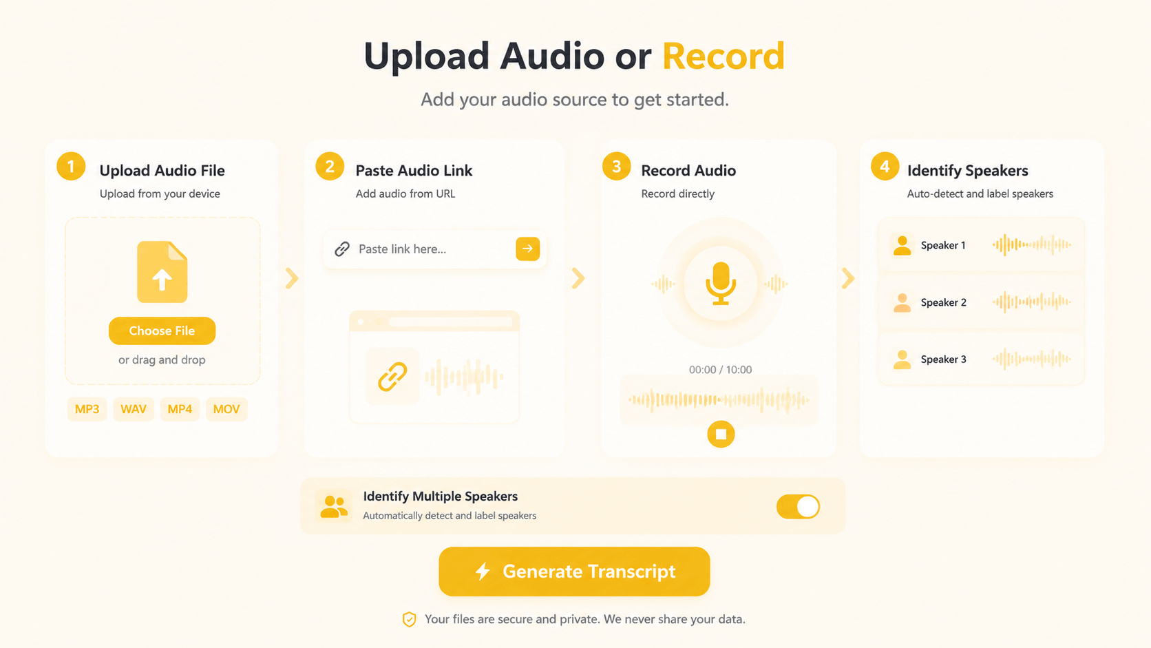 Speaker detection settings for a video transcript