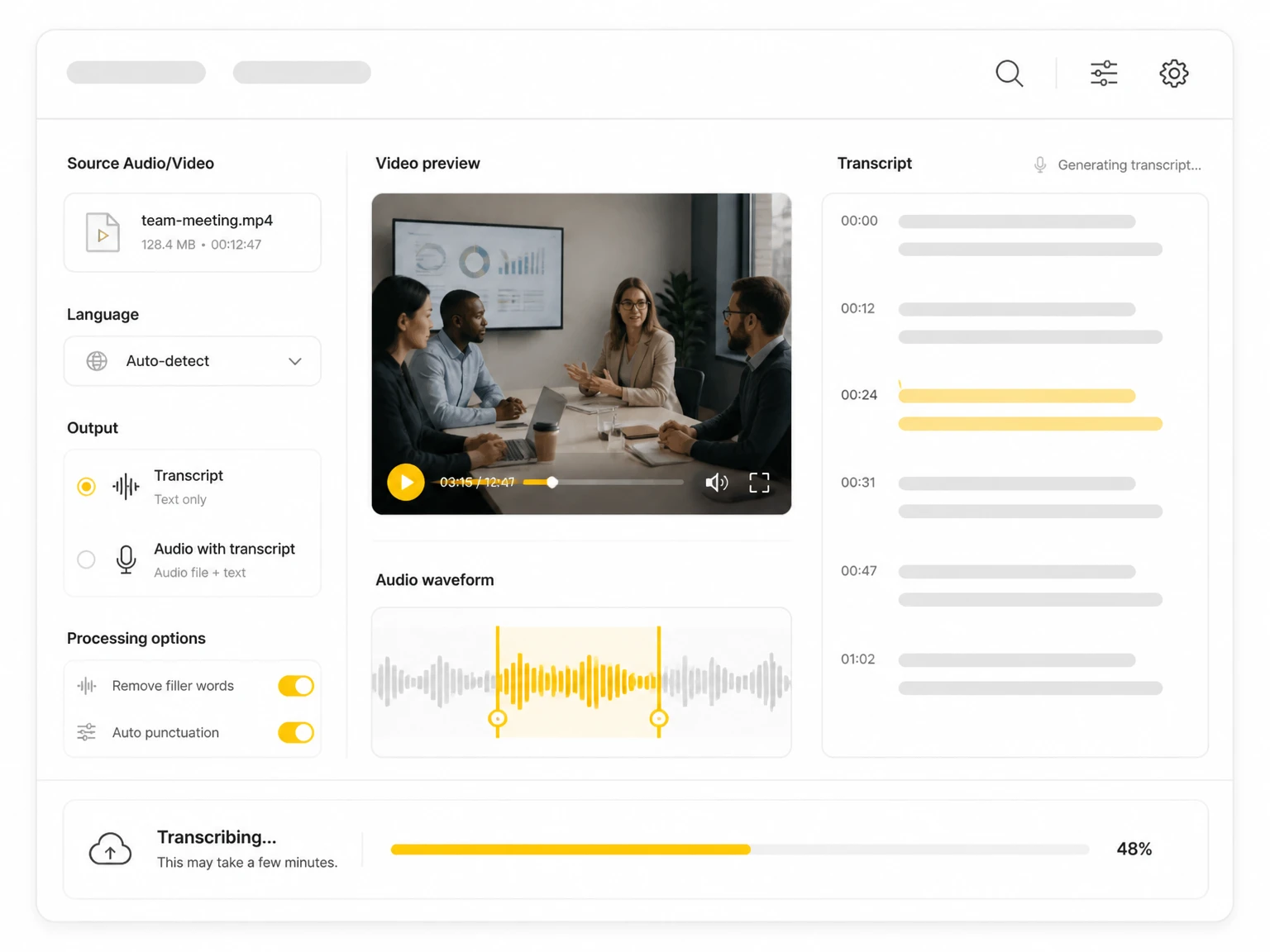 Generate a timestamped transcript in TranscribeAudio